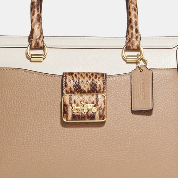 Women’s Handbag COACH Grace Carryall Colorblock Snake Embossed Leather AUTHENTIC - Picture 7 of 10